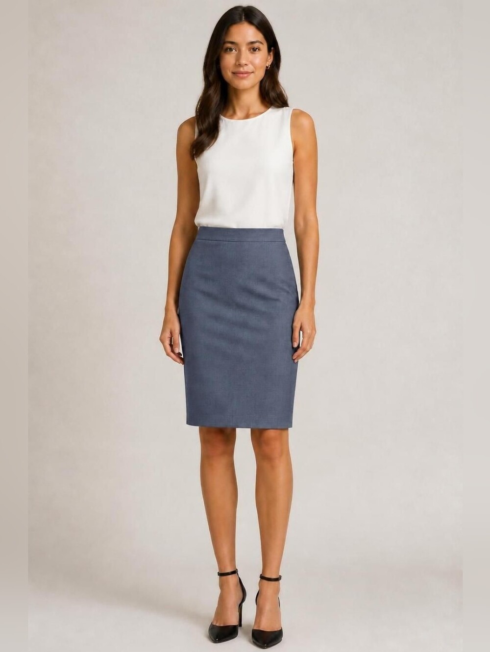 Avenue Montaigne 6 Classic Blue Pencil Skirt - Women's Professional Office Wear